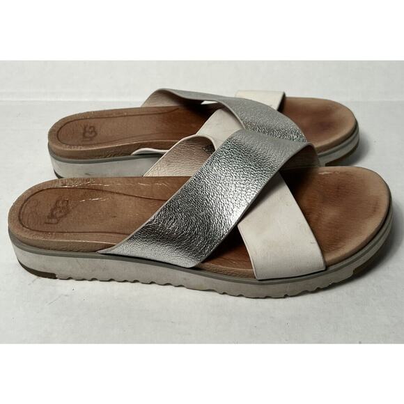 UGG Australia Women’s Size 6‎ Sandals KARI Metallic Silver Slide 1017908 - Picture 3 of 10